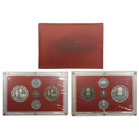 1980, Rural Women's Advancement, Proof set of 4 coins, 100 rupees, 10 rupees, 25 paise and