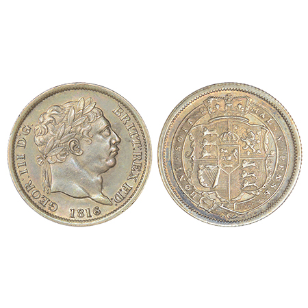 Great Britain, George III, silver shilling, 1816, KM 666, 5.66g. Obv: Laureate head to rig