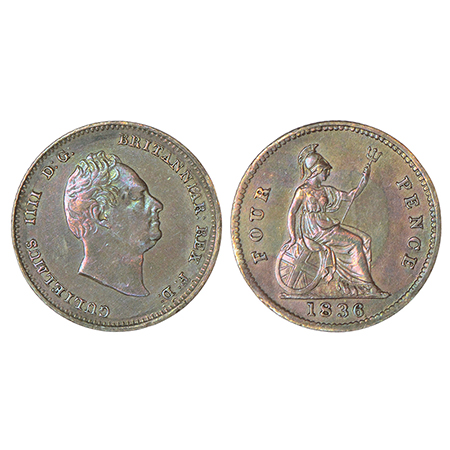 Great Britain, William IV, silver 4 pence (groat), 1836, KM 723, 1.88g. Obv: Head to right
