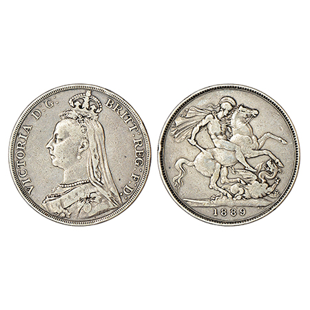 Great Britain, Victoria, silver crown, 1889, 27.82g, KM 765. Obv: Portrait bust of Victori
