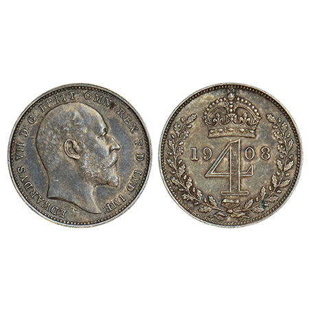Great Britain, Edward VII, silver 4 pence (groat), 1908, KM 798, 1.88g. Obv: Head to right