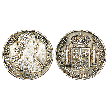 Mexico, Ferdinand VII, silver 8 reales, 1810, 'MO/HJ' mintmark, KM 110, 26.89g. Obv: Portr