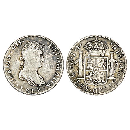 Mexico, Ferdinand VII, silver 8 reales, 1817, 'MO/JJ' mintmark, KM 111, 26.66g. Obv: Portr