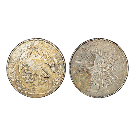 Mexico, Federal Republic, silver 8 reales, 1875, 26.95g. Obv: Facing eagle, snake in beak;
