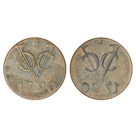 Netherlands East Indies, copper duit, 1790, obverse part brockage (lakhi) on reverse, 3.18