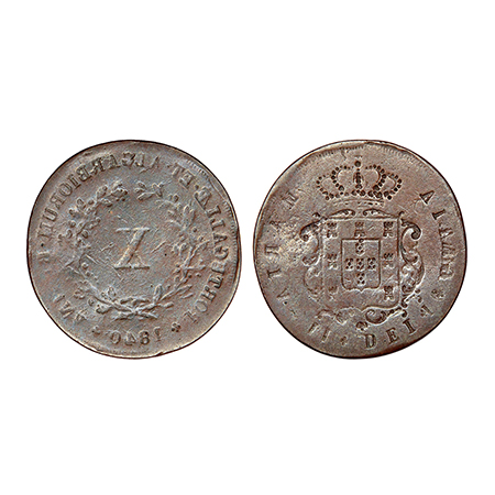 Portugal, Maria II (1834-1853 AD), copper 10 reis, 1840, flipover error, KM 481, 7.91g. Re