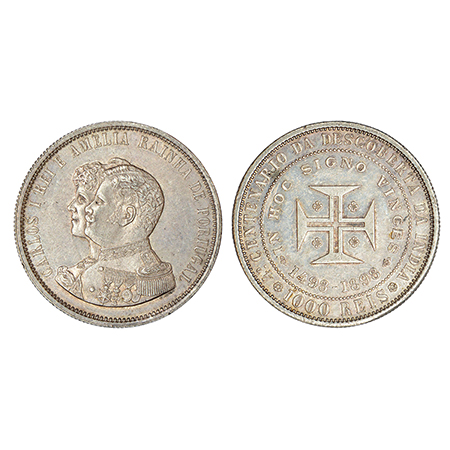 Portugal, Carlos I (1889-1908 AD), silver 1000 reis, 1898, KM 539, 24.87g. Sub: 400th Anni
