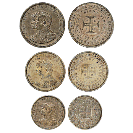 Portugal, Carlos I (1889-1908 AD), set of 3 silver coins, 1898, 1x 1000 reis, KM 539, 25.0