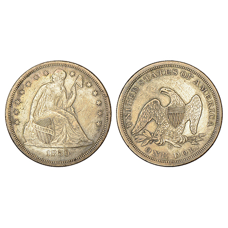 United States of America, silver dollar, 1859, 'O' mintmark, KM 71, 26.62g. Obv: Seated Li