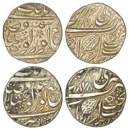 Sikh Empire, silver rupee (2), Amritsar mint, 'Nanak Shahi' couplet, VS 1878, G. Singh 01.