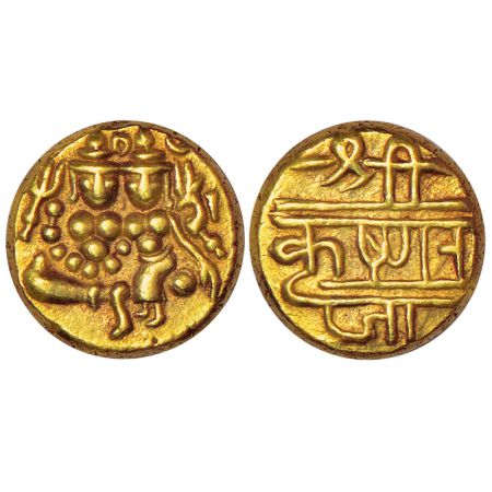 Mysore, Krishnaraja Wodeyar (1799-1868 AD), gold pagoda, 3.41g. Obv: Shiva Parvati seated.