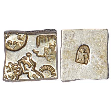 Post-Mauryan localized punch-marked coinage, Karshapana series, debased silver coin of Mat
