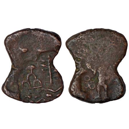 Ancient Malwa, Ujjain region, post-Mauryan uninscribed die-struck 'Damaru'-shaped copper c