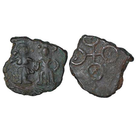 Ancient Malwa, Ujjain region, post-Mauryan uninscribed die-struck copper coin, 'Mithuna' t