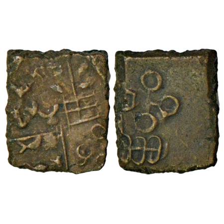 Ancient Malwa, Ujjain region, uninscribed die-struck copper coin, 'Symbolic configuration'