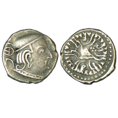 Western Kshatrapas, Kardamaka dynasty, silver drachm of Swami Rudrasena III (348-378 AD), 