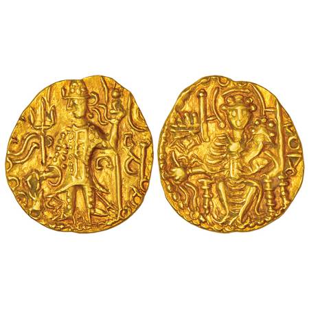Kushans, Vasudeva II (275-300 AD), gold dinar, 7.81g. Obv: Crowned diademed king standing 