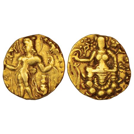 Gupta Empire, gold dinar of Chandra Gupta II(375-415 AD), 'Archer'type, 8.23g. Obv: Nimbat