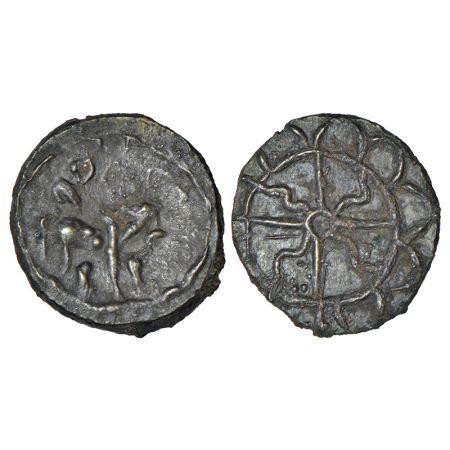 Pallavas of Kanchi - unattributed 'bull' type coin of alloyed copper, most likely of the p