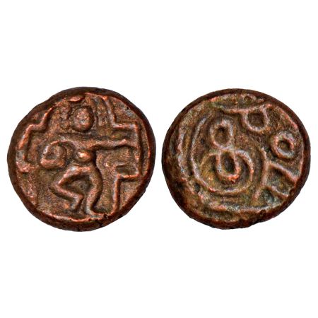 Nayakas of Madurai - copper cash coin of Queen Mangamma (1690-1730 AD), not listed in Gane