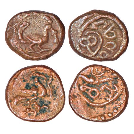 Nayakas of Madurai- two copper cash coins of Queen Mangamma (1690-1730 AD), Ganesh-Tamilna