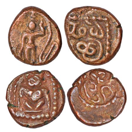 Nayakas of Madurai - two copper 1/2 cash coins of Queen Mangamma (1690-1730 AD), not liste