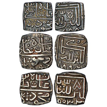 Sultans of Malwa - Three silver square ¼ tanka of Ghiyath Shah(1469-1500 AD), AH 888, 2.72