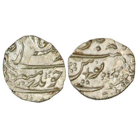Aurangzeb(1658-1707 AD), silver ¼ rupee, Surat mint, both side double struck, KM 294.6, 2.