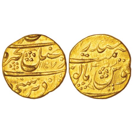 Farrukhsiyar (1713-1719 AD), gold mohur, Hyderabad mint at top, AH 1127/RY 4, KM 390.15, 1