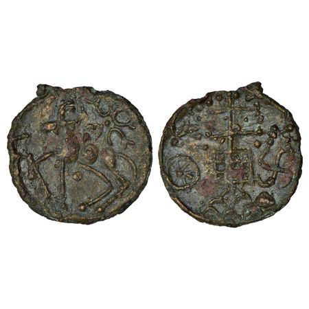Kausambi/Vatsa region, uninscribed cast copper coin, 'lanky bull' type, Pieper 976, 2.15g.