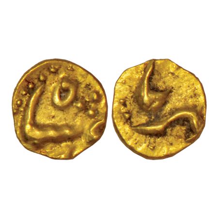 Muhammad Shah (1719-1748 AD), gold ½ fanam, Karpa mint, ND, similar to KM 439D.1, 0.19g. V