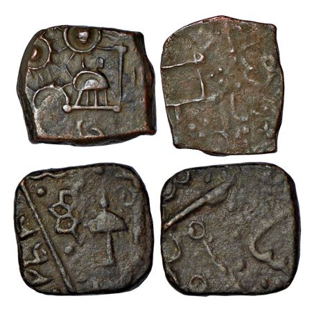 Lunawada, Wakhat Singh (1867-1929 AD), square copper paisa (2), 7.22g and 7.39g, open hand