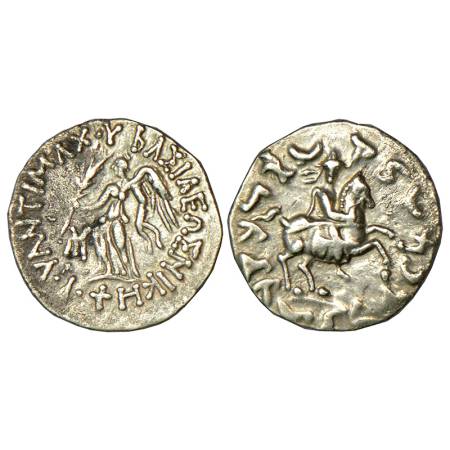 Indo-Greeks, silver drachm of Antimachos II (160-155 BC), BN series 1, 2.35g. Obv: Nike ho