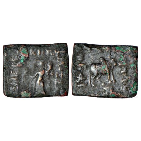 Indo-Greeks, copper unit of Philoxenos (c.100-95 BC), BN series 10, 7.37g. Obv: City-godde