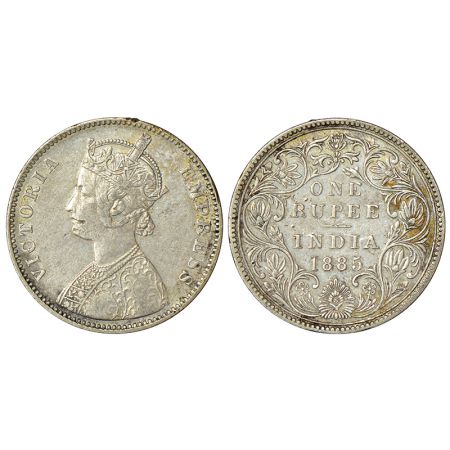 Victoria Empress, silver rupee, 1885, Bombay mint, A3/II/B raised in top and bottom flower