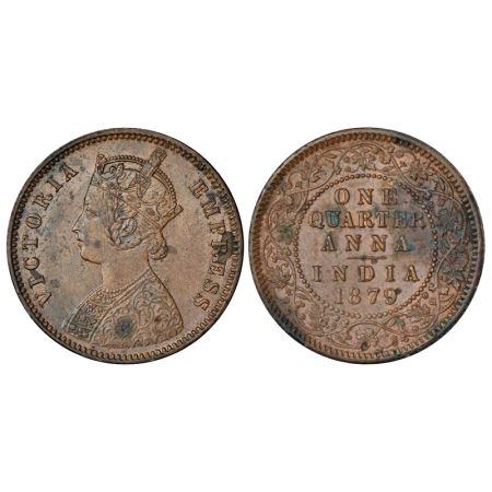 Victoria Empress, copper ¼ anna, 1879, Calcutta mint, PR 613, GK 831, 6.36g. Extremely fin