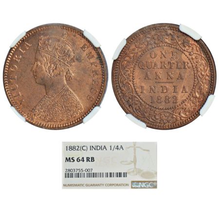 Victoria Empress, copper ¼ anna, 1882, Calcutta mint, B/II/ 'C' incused, PR 615, GK 835. G