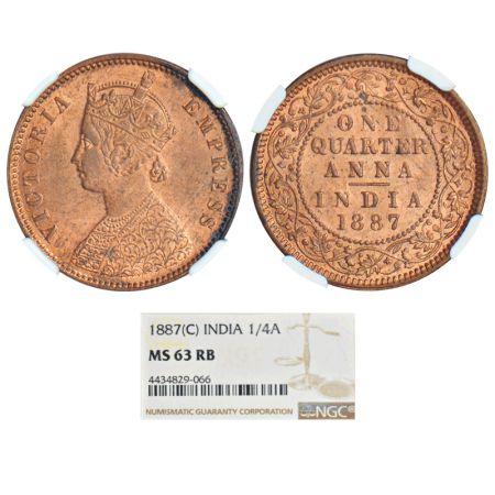 Victoria Empress, copper ¼ anna, 1887, Calcutta mint, B/II/ 'C' incused, PR 620, GK 844. G