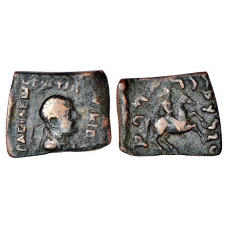 Indo-Greeks, copper unit of Nikias (c.90-85 BC), BN series 6A, 5.47g. Obv: Diademed and dr