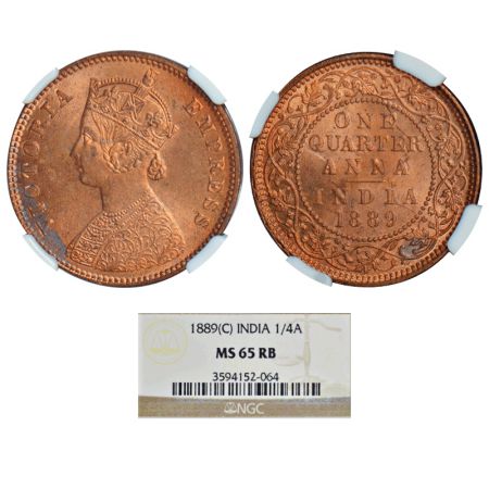 Victoria Empress, copper ¼ anna, 1889, Calcutta mint, B/II/no mint mark, PR 622, GK 848. G
