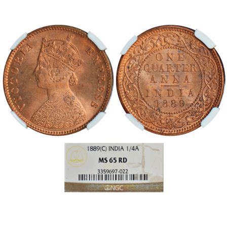 Victoria Empress, copper ¼ anna, 1889, Calcutta mint, B/II/no mint mark, PR 622, GK 848. G