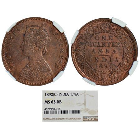 Victoria Empress, copper ¼ anna, 1890, Calcutta mint, B/II/no mint mark, PR 623, GK 849. G