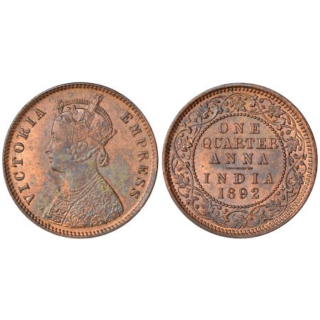 Victoria Empress, copper ¼ anna, 1892, Calcutta mint, no mint mark, PR 625, GK 851, 6.50g.