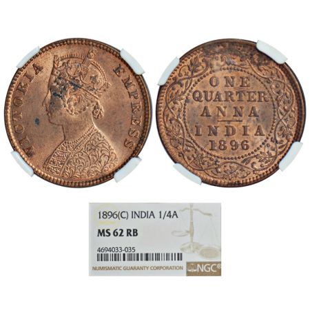 Victoria Empress, copper ¼ anna, 1896, Calcutta mint, B/II/no mint mark, PR 629, GK 855. G