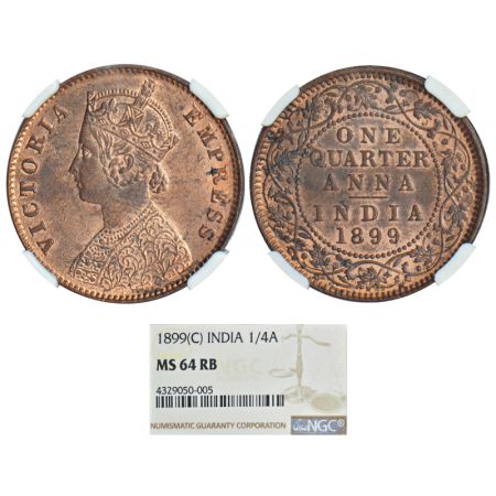Victoria Empress, copper ¼ anna, 1899, Calcutta mint, B/II/no mint mark, PR 632, GK 858. G