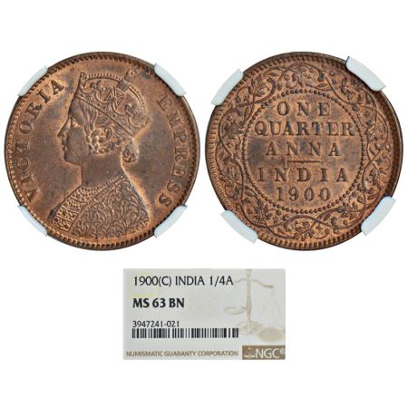 Victoria Empress, copper ¼ anna, 1900, Calcutta mint, B/II/no mint mark, PR 633, GK 859. G