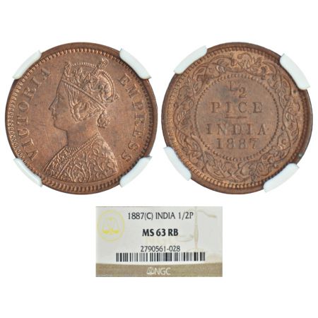 Victoria Empress, copper ½ pice, 1887, Calcutta mint, A/I/no mint mark, PR 719, GK 867. Gr