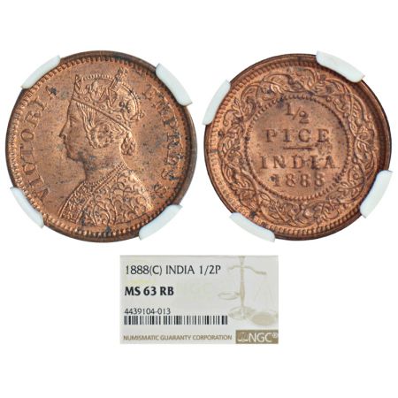 Victoria Empress, copper ½ pice, 1888, Calcutta mint, A/I/no mint mark, PR 720, GK 868. Gr