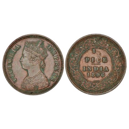 Victoria Empress, copper ½ pice, 1896, Calcutta mint, no mint mark, PR 729, GK 876, 3.18g.