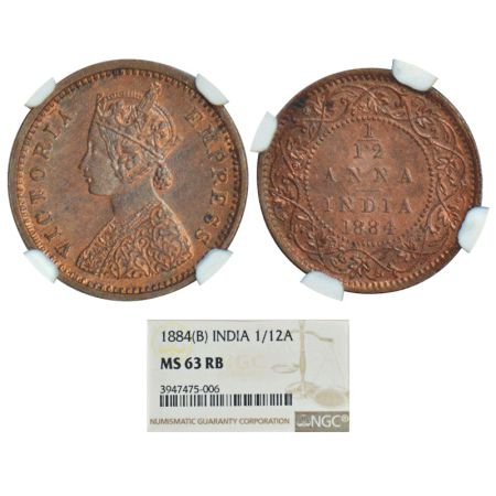 Victoria Empress, copper 1/12 anna, 1884, Bombay mint, no mint mark, PR 812, GK 898. Grade
